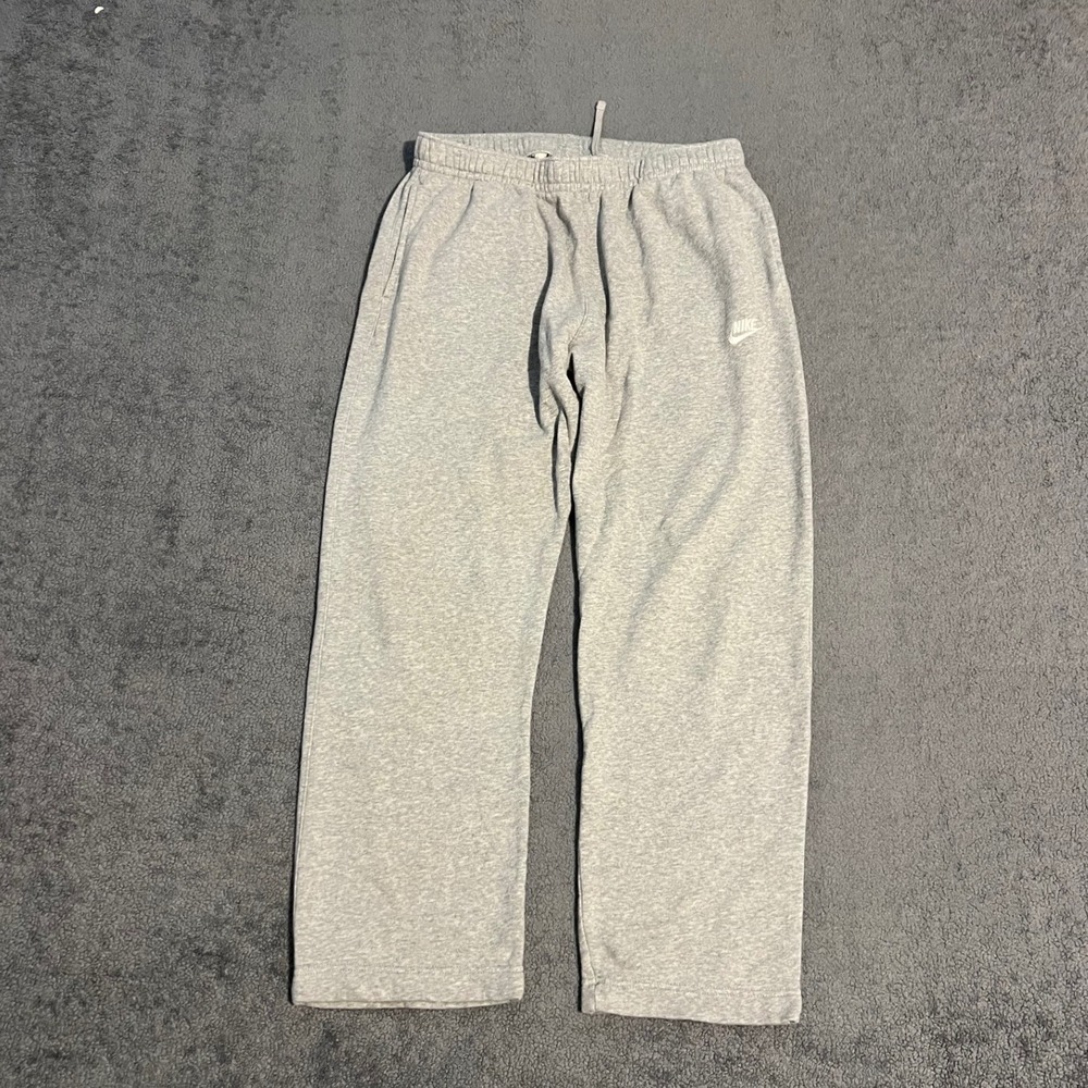 Y2K Nike Mens XL Grey Club Fleece Open Hem Sweatpants Relaxed Fit Joggers